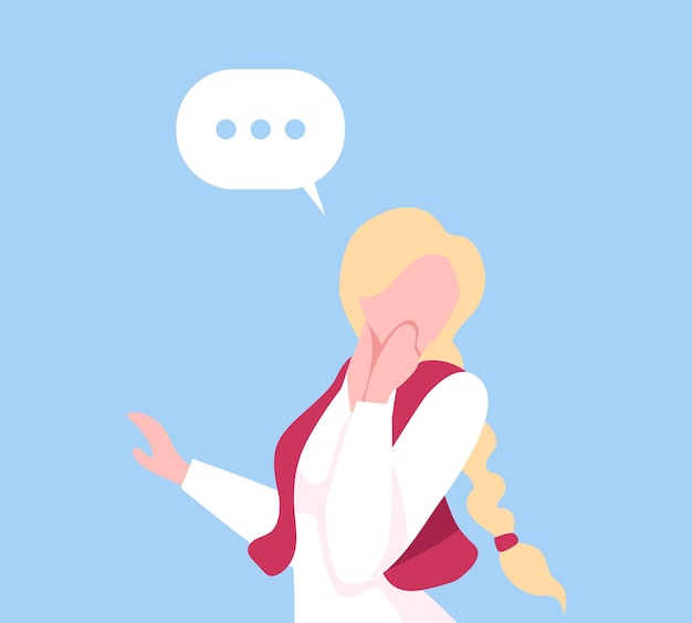 Jonge vrouw communiceert met Speech Bubble Sociale netwerken Virtuele relaties Flat Vector illustratie