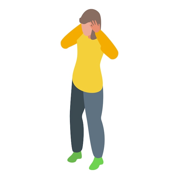 Jonge vrouw die aan angst lijdt en haar oren bedekt.
