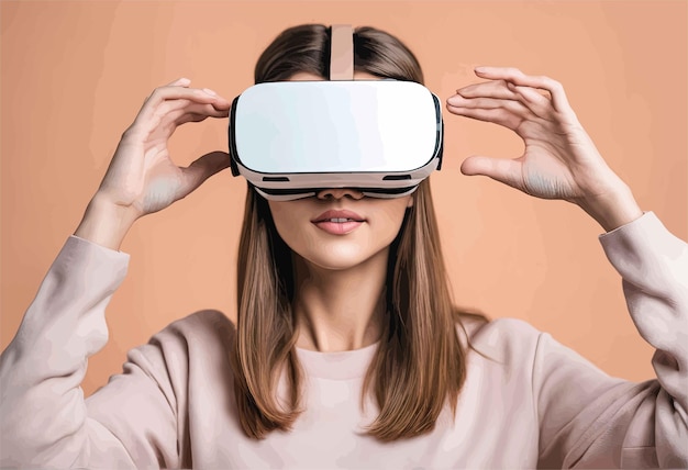 Vector jonge vrouw die een virtual reality-bril gebruikt jonge vrouw die een virtual reality-bril gebruiktvirtual reality e