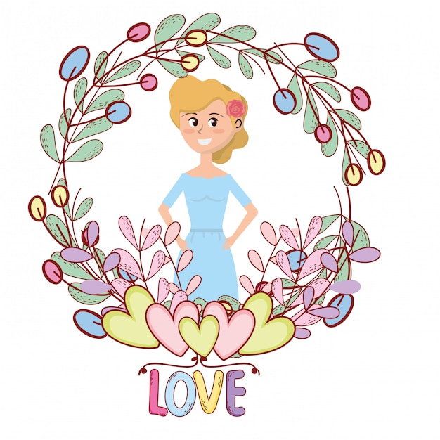 Jonge vrouw floral frame cartoon