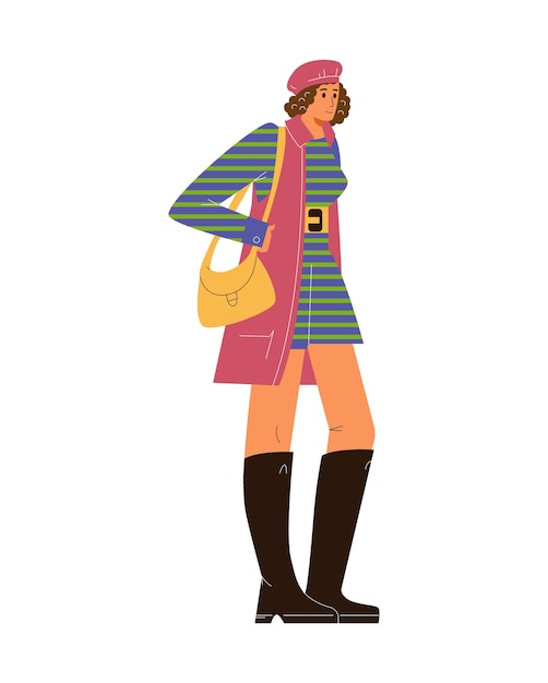 Jonge vrouw in de jaren 70 stijl outfit staande