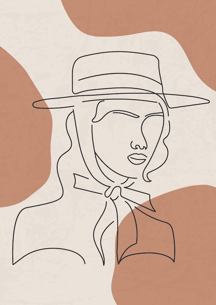 Jonge vrouw in hoed lineaire tekening poster illustratie