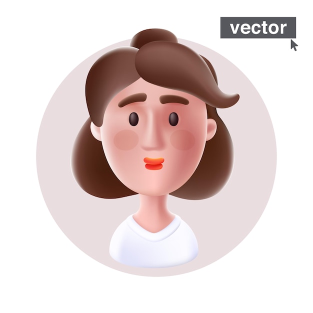 Jonge vrouw in witte blouse avatar in cirkelframe Realistische 3D-stijl vector karakter illustratie