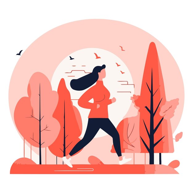 Jonge vrouw joggen in het park Gezonde levensstijl vector illustratie