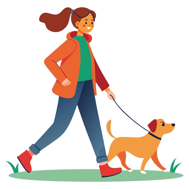 Jonge vrouw loopt met een hond.