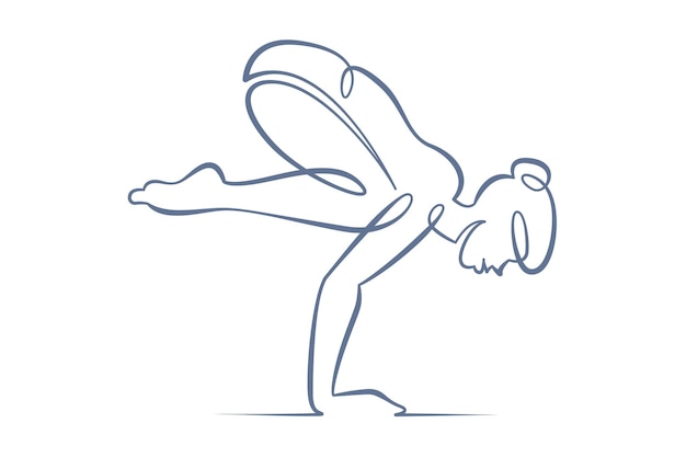 Jonge vrouw meisje atleet gaat voor sport yoga fitness Eén lijn doorlopende dikke gewaagde enkele getekende kunst doodle geïsoleerde hand getrokken schets logo illustratie