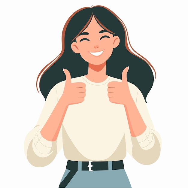 Jonge vrouw met duimen omhoog gebaar als een slecht teken vector illustraties op witte achtergrond