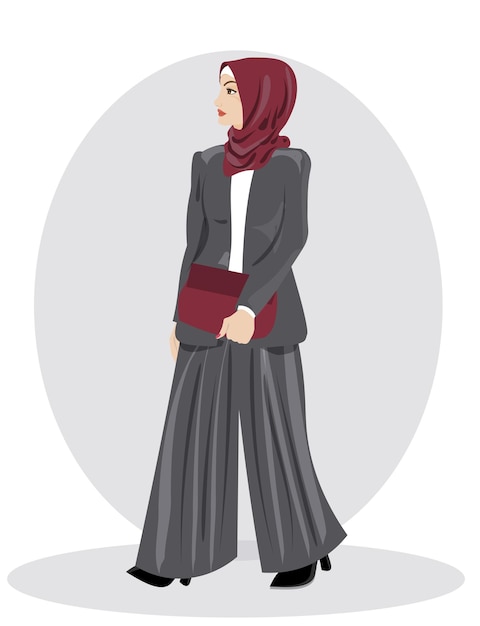 Jonge vrouw met moderne hijab en elegante suite