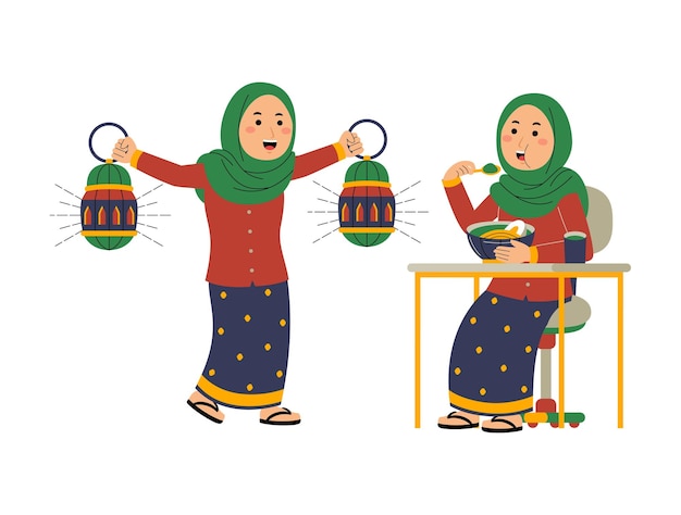 Vector jonge vrouw ramadan activiteit vector illustratie