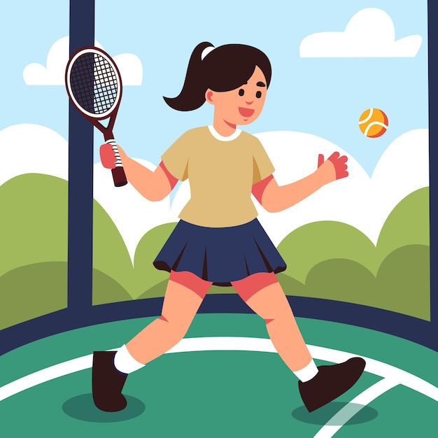 Jonge vrouw tennissen illustratie