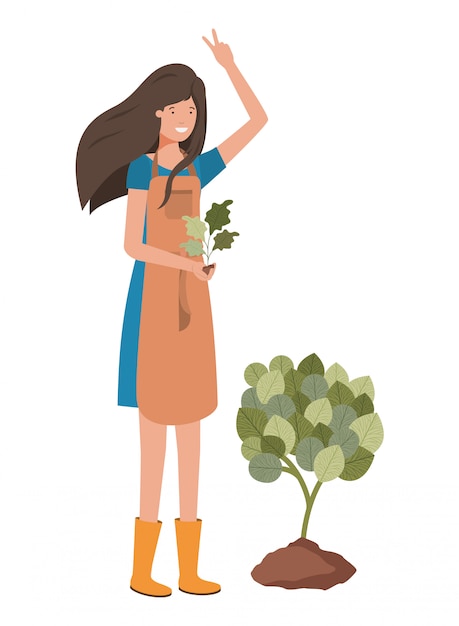 Jonge vrouw tuinman avatar karakter