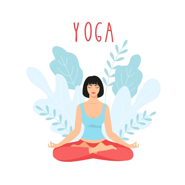 Jonge vrouw zitten in yoga lotus pose Mediteren meisje illustratie Yoga woman