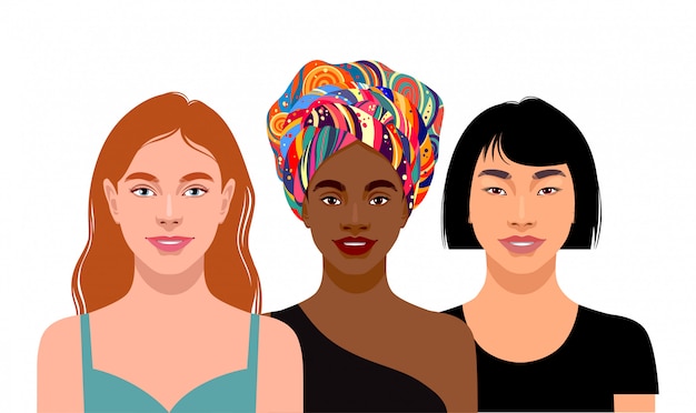 Jonge vrouwen met verschillende huidskleuren