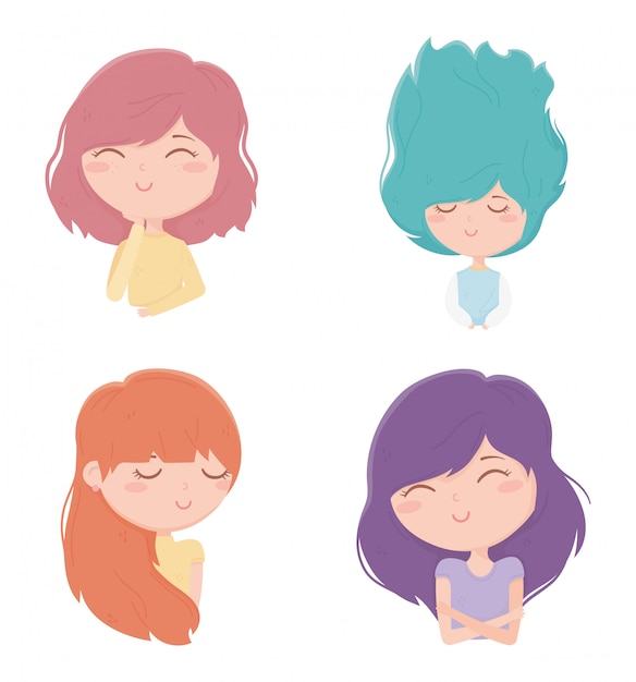 Jonge vrouwen verschillende haarkleur karakters portretten cartoon