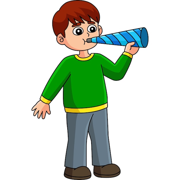 Jongen Blazende Nieuwjaar Trompet Cartoon Clipart