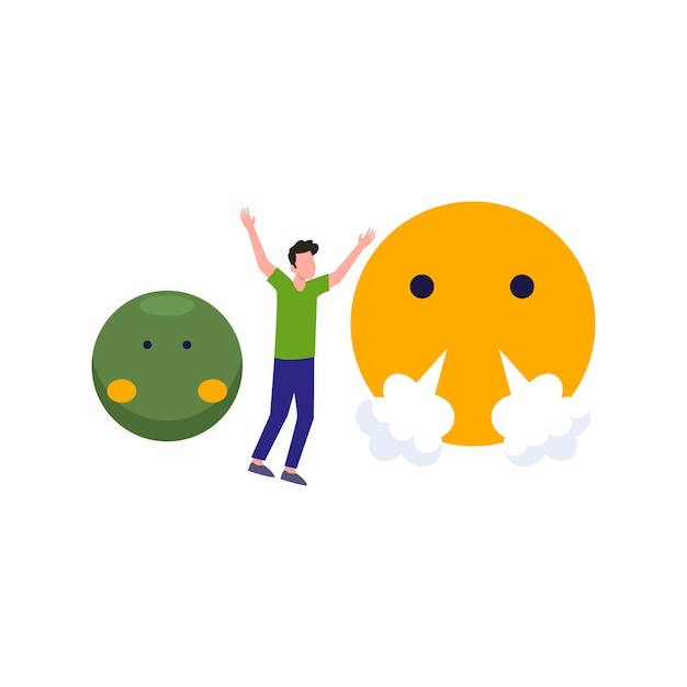 Vector jongen die boze emoji kijkt