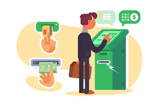 Jongen die contant geld van ATM neemt