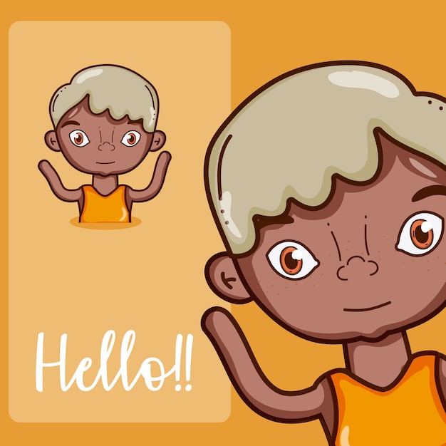 Jongen die hello cartoon zegt