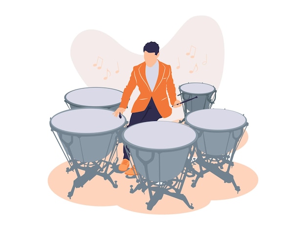 Jongen die kettledrum timpani drum speelt