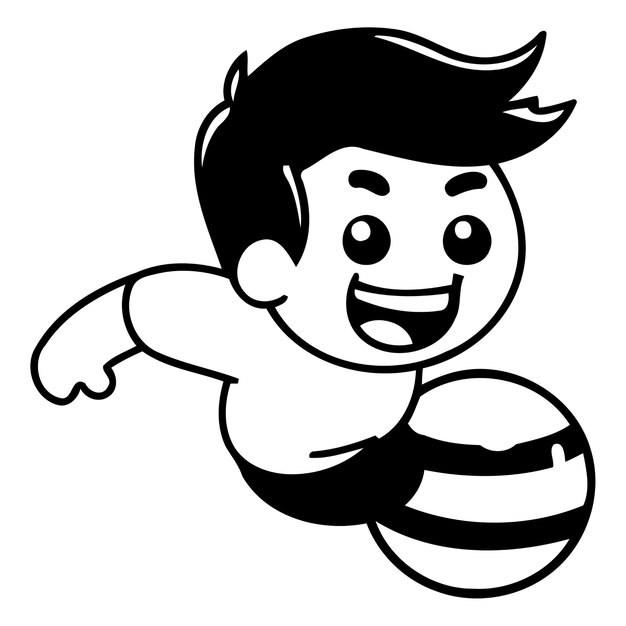 Vector jongen die met de aardbol speelt vector-illustratie plat ontwerp geïsoleerd op blauwe achtergrond