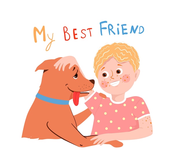 Jongen en hond beste vrienden illustratie