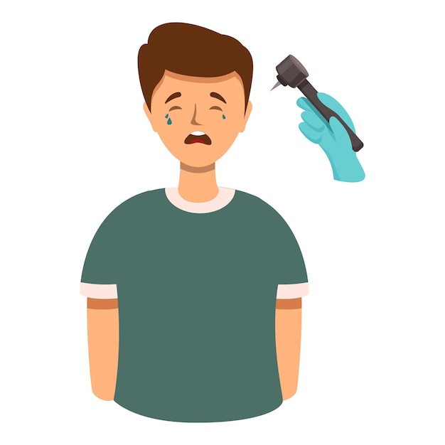 Jongen huilt bij tandarts icoon cartoon vector Tandziekte