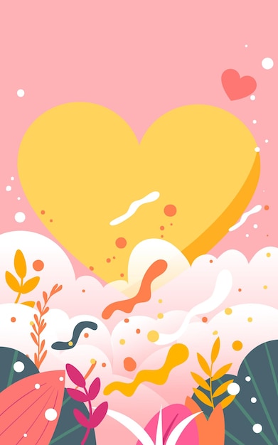 Jongen jaagt meisje op Valentijnsdag met wolken en harten op de achtergrond vectorillustratie