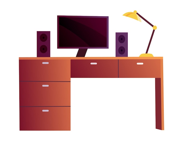 Vector jongen kamer interieur design element computer tafel meubels cartoon vectorillustratie schoonmaken in kinderkamer appartement binnenshuis gebied icon