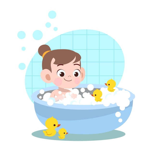 Jongen meisje bad wassen illustratie