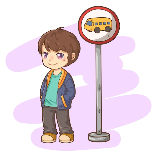 Jongen met bushalte