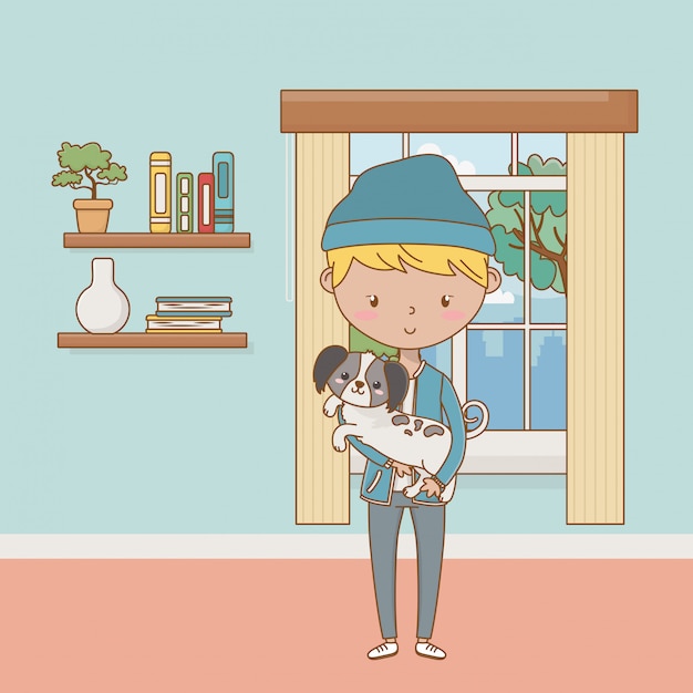 Jongen met hond cartoon design