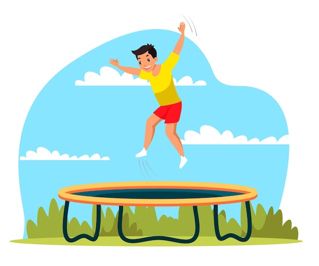 Jongen met plezier springen op trampoline