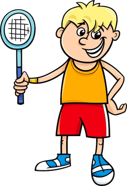 jongen met tennisracket cartoon