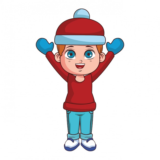 Jongen met winterkleren cartoon