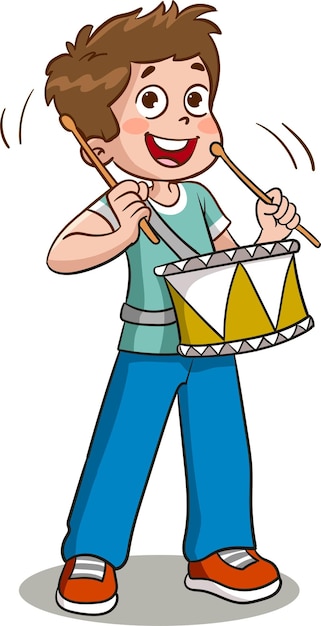 jongen snare drum cartoon vector spelen