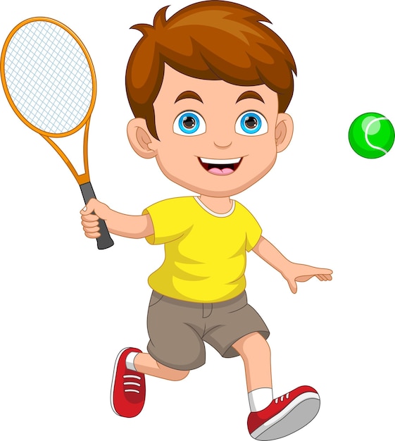 jongen speelt tennisbal cartoon