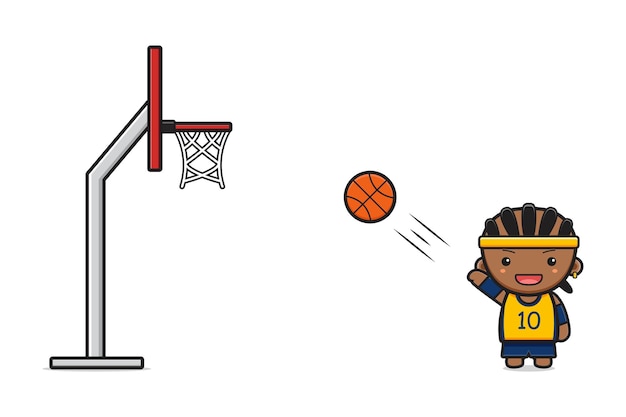 Jongen spelen basketbal cartoon pictogram vectorillustratie. ontwerp geïsoleerde platte cartoonstijl