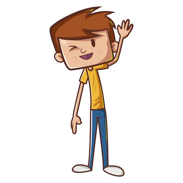 Vector jongen zwaaiende hand cartoon vectorillustratie