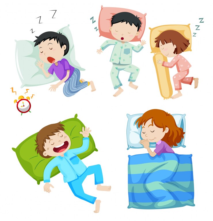 Vector jongens en meisjes die in bed slapen