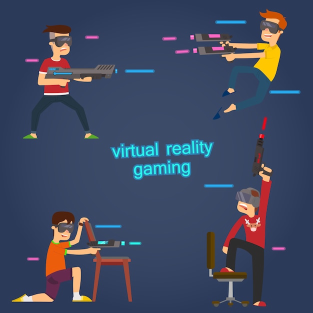 Jongens gebruiken een virtual reality-bril om actieve games te spelen.