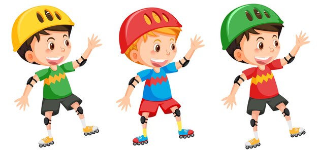 Jongens op inline skates cartoon