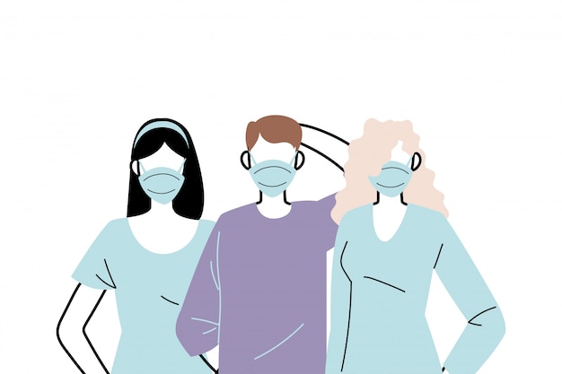 Jongeren die gezichtsmaskers dragen om virussen te voorkomen