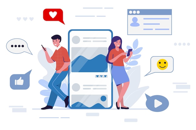 Jongeren messaging met behulp van een mobiele telefoon of tablet sociale media netwerk concept vectorillustratie