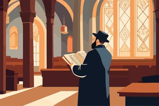 Vector jood lezing thora jodendom religie in synagoge rabbijnen vector illustratie