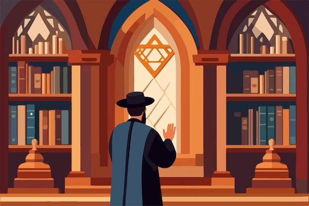 Vector joodse vectorillustratiereeks jood die thora leest in synagoge vectorillustratie