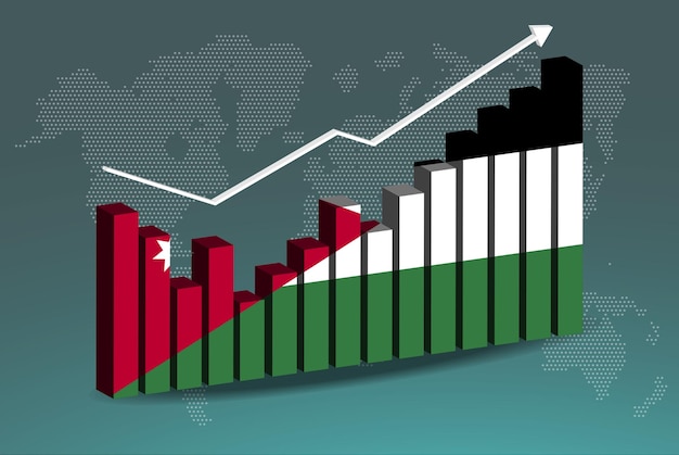 Jordan 3D bar chart graph with ups and downs increasing values upward rising arrow on data