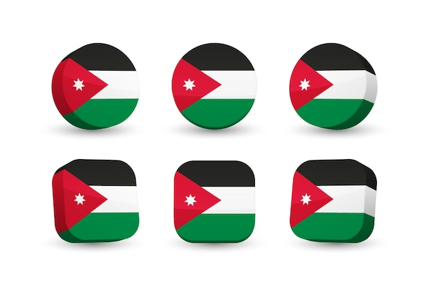 Jordan flag 3d vector illustration button flag of Jordan isolated on white