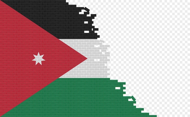 壊れたレンガの壁にヨルダンの旗。別の国の空のフラグ フィールド。国比較。