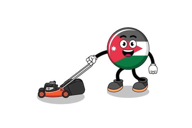 Jordan flag illustration cartoon holding lawn mower