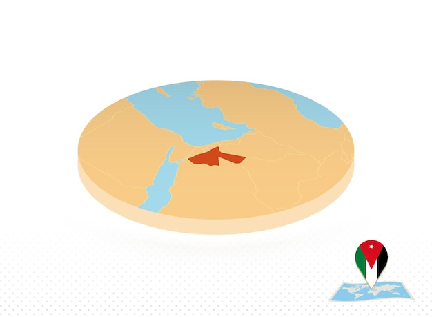 アイソメトリックスタイルのオレンジ色の円マップで設計されたヨルダンの地図